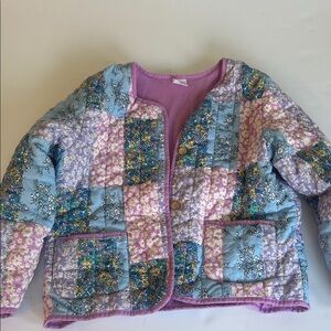 Wonder Nation Kids Floral Patchwork Puffer Jacket - Purple and Blue